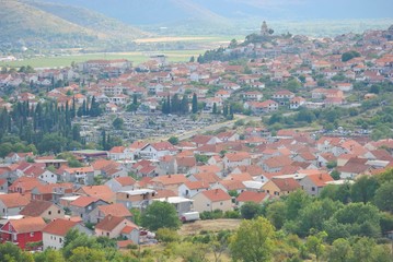 Fototapeta na wymiar View of Trebinje town in Bosnia. Part of town with cemetery.
