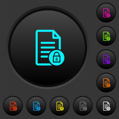 Locked document dark push buttons with color icons