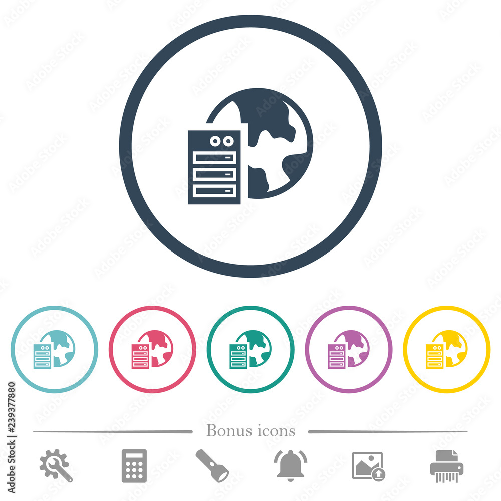 Poster web hosting flat color icons in round outlines