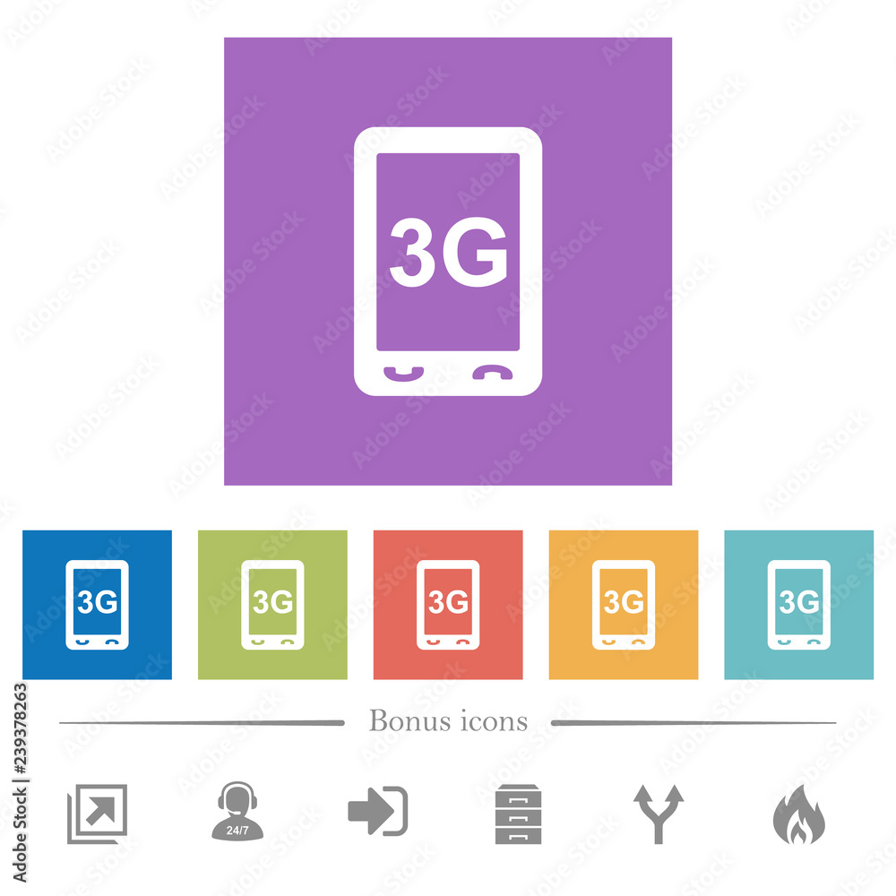 Aufkleber third generation mobile connection speed flat white icons in square backgrounds
