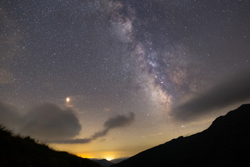 Milky Way rising on top of a ridge in Fagaras mountains, Romania