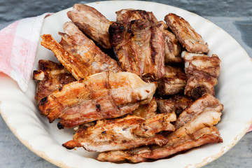 Roast pork,ribs and bacon.