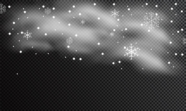 Snow and wind on a transparent background. White gradient decorative element.vector illustration. winter and snow with fog. wind and fog