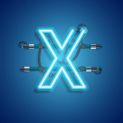 Realistic neon character with wires and console, vector illustration