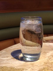 Medium close up of a clear glass of water on top of a table