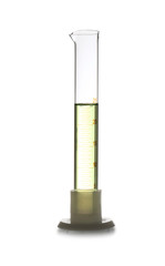 Obraz na płótnie Canvas Graduated cylinder with sample isolated on white. Chemistry laboratory glassware