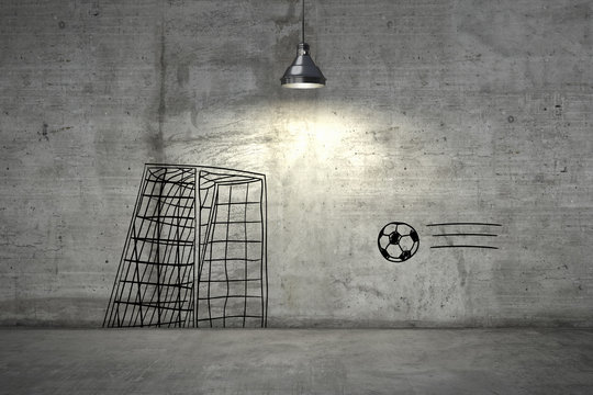 Background image with a soccer drawings on grey wall