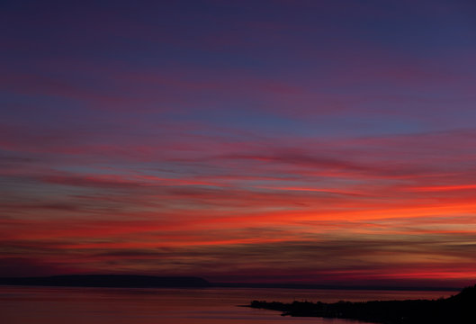 Beautiful and colorful sunset on river Volga