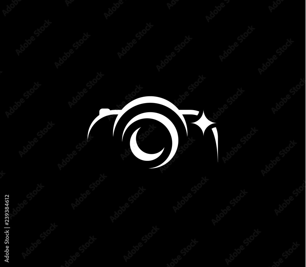 Aufkleber white and black photographer vector icon. abstract camera emblem. minimalistic lines. white silhouet