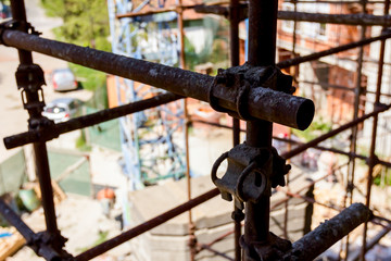 View on empty scaffold at construction site