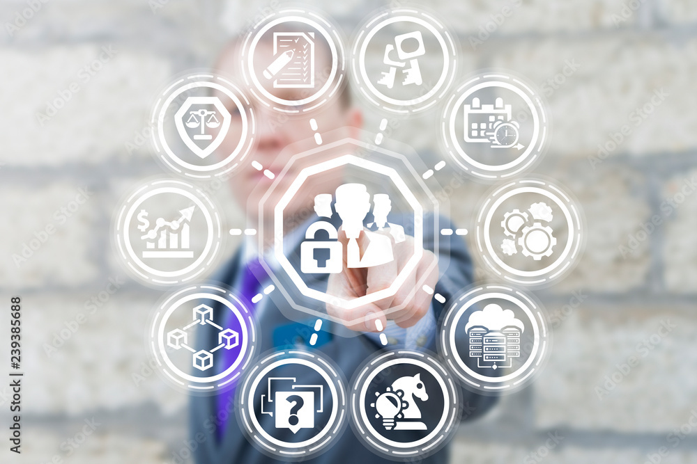 Aufkleber security team work business concept. secure rules and regulations data modern technology.