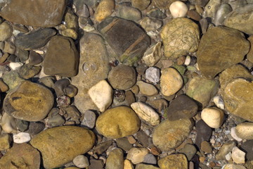 Round pebbles on the sea close up