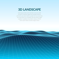 3d illustration. Abstract landscape on a white background. Cyberspace grid.