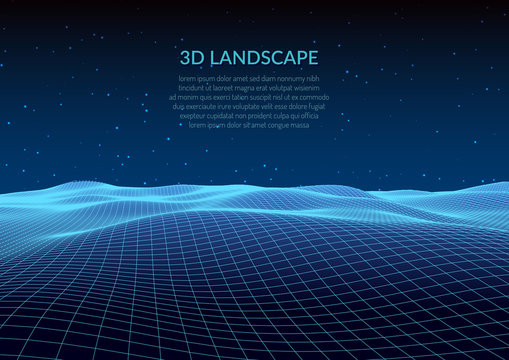 3d illustration. Abstract landscape on a white background. Cyberspace grid.