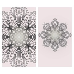 Relax cards with mandala formed flowers, boho style, vector illustration. For wedding, bridal, Valentine's day, greeting card invitation.
