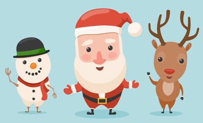 Cartoon Santa with Snowman and reindeer. To see the other vector Christmas character illustrations , please check Christmas collection.