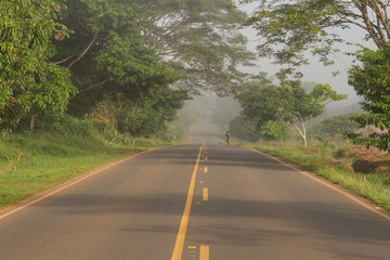 A lonely boy is pedaling along Cano Negro road, Los Chiles-Costa Rica, near the border to Nicaragua, january 2016