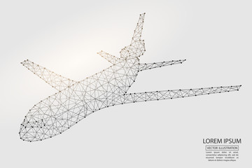 Aircraft consisting of 3D triangles, lines, points and connections. Vector illustration EPS 10.