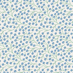  Embroidery floral seamless pattern on linen cloth texture
