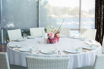 Event white restaurant table served and wait for guests
