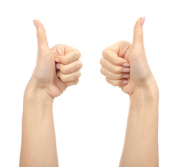 Female hands super on a white background. Isolation