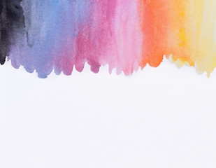 Abstract and colorful hand painted watercolor background with watercolour stains and paper texture...