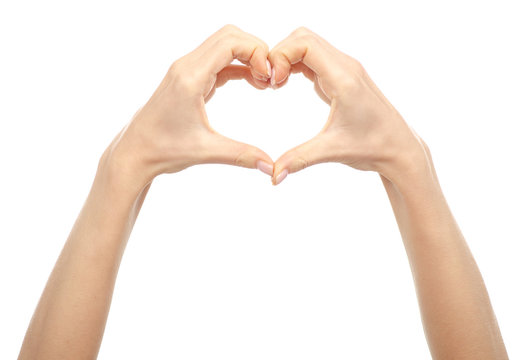 Female hands heart on a white background. Isolation