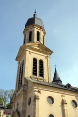 Fototapeta na wymiar Ville de Creutzwald, clocher de l'église Sainte-Croix, département de la Moselle, France