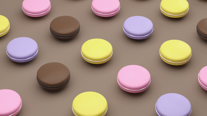 Obraz na płótnie Canvas Multicolor cake macaron or macaroon from above, colorful almond cookies, pastel colors