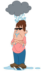 depressed angry man under raincloud