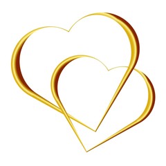 Icon of Couple Golden Hearts Isolated on White Background. Raster. 3D Illustration