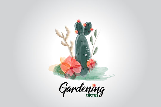 Cactus floral watercolor logo vector image