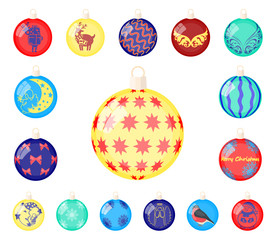 Christmas toys cartoon icons in set collection for design.New Year balls vector symbol stock web illustration.