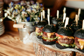 canapes on a wooden tray