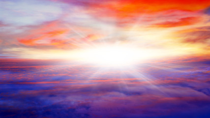 Abstract big explosion . Light from sky . Religion background . beautiful cloud . background sky at sunset and dawn .