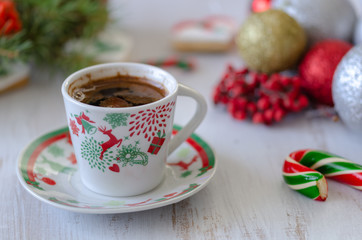 Turkish coffee  and christmas decorations