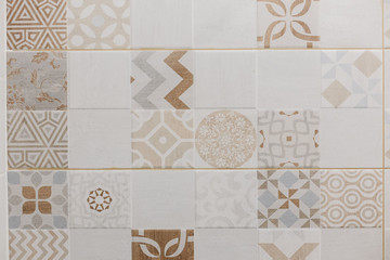 Patchwork ceramic tile pattern bathroom wall design