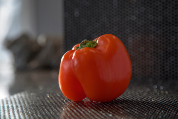 Red Pepper, pepper, kitchen table, counter top, shiny background, fresh vegetable, healthy eating