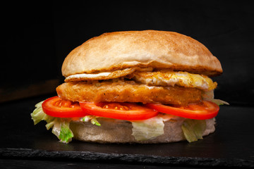 fresh tasty burger on black background