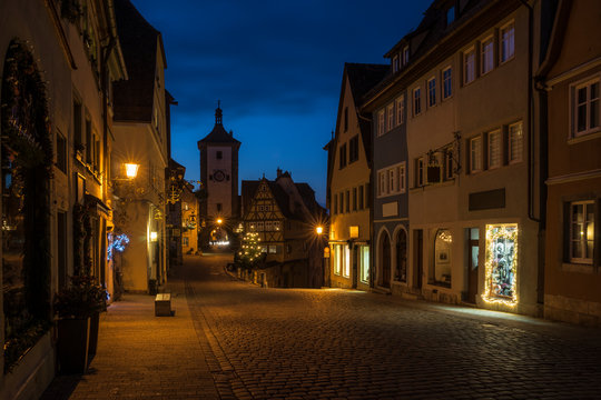 Early morning in the medieval city of Rothenburg.