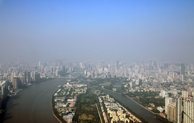 Fototapeta na wymiar Guangzhou view from windows of Canton tower