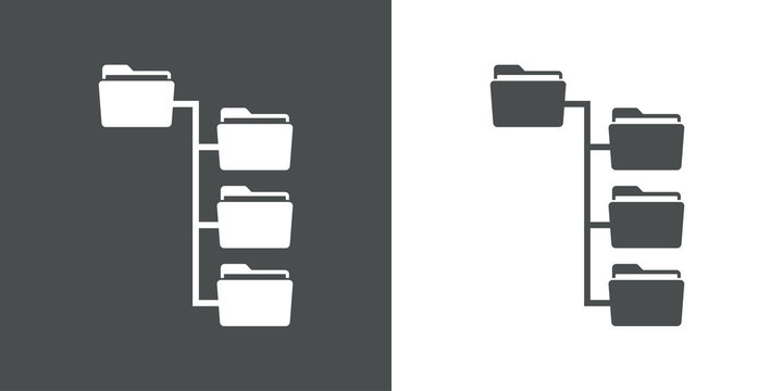 Icono plano estructura directorio con carpetas en gris y blanco
