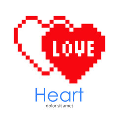 Obraz premium Logotipo Heart con dos corazones de pixels en color rojo y palabra LOVE en color blanco