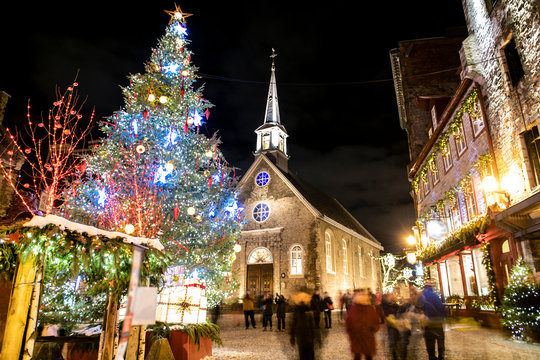 Petit-Champlain at Lower Old Town at night on christmas event