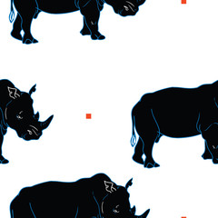 Rhino black vector seamless pattern