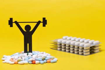weightlifting pictogram wiht pills