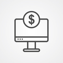 Money on monitor vector icon sign symbol