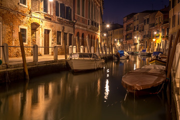 Night streets view of Venice, Italy