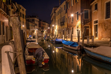 Typical night canal street in Venice, Venezia, Italy
