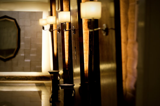 Elevator lobby in a building.